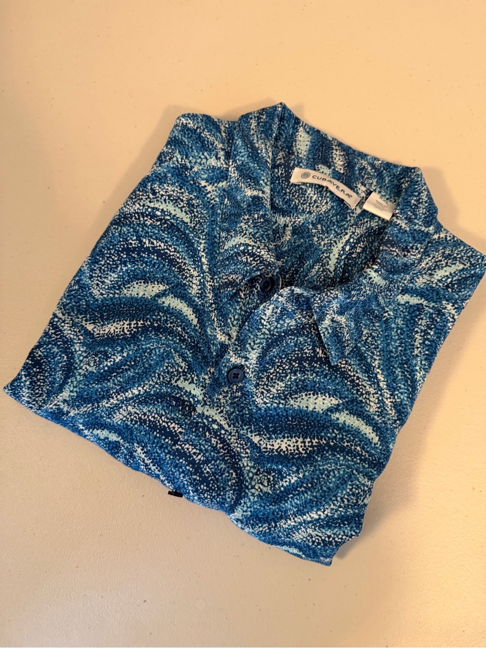 Cubavera Blue Swirl Print Island-Inspired Short Sleeve Button-Down Camp Shirt